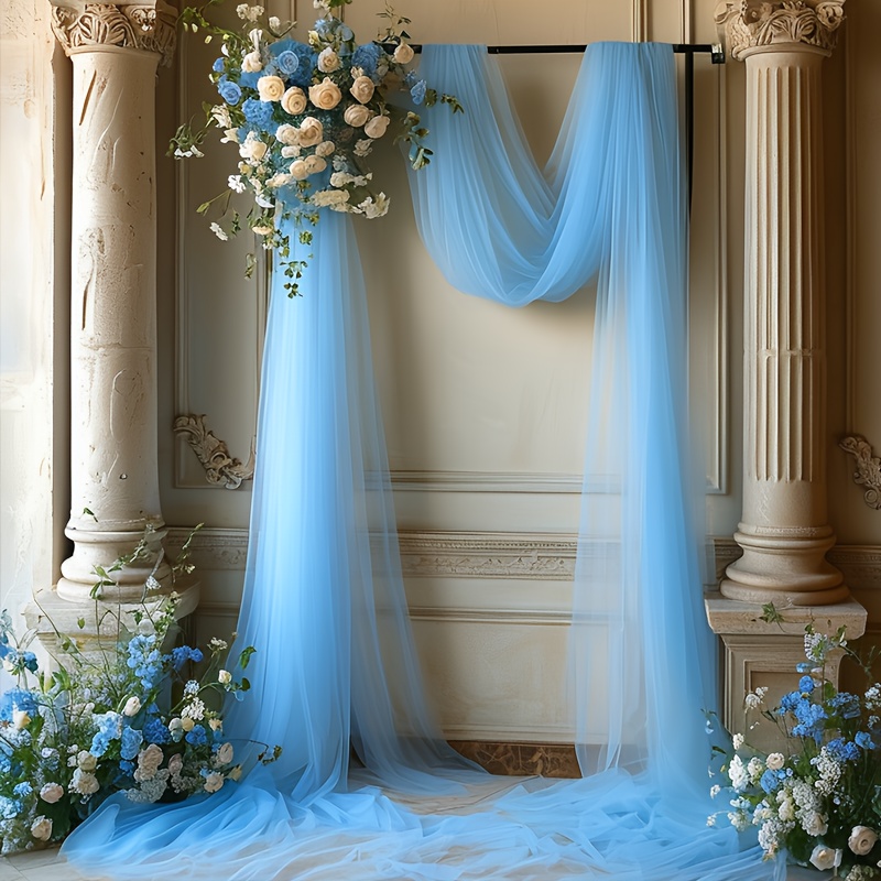 

1pc, 26.3ft Light Blue Sheer Tulle - Polyester Woven Fabric For Wedding Arch, Backdrop, Bridal & Anniversary Decor, Solid Color Gauze Curtain For Valentine's Day & Holiday Events, Wedding Decorations