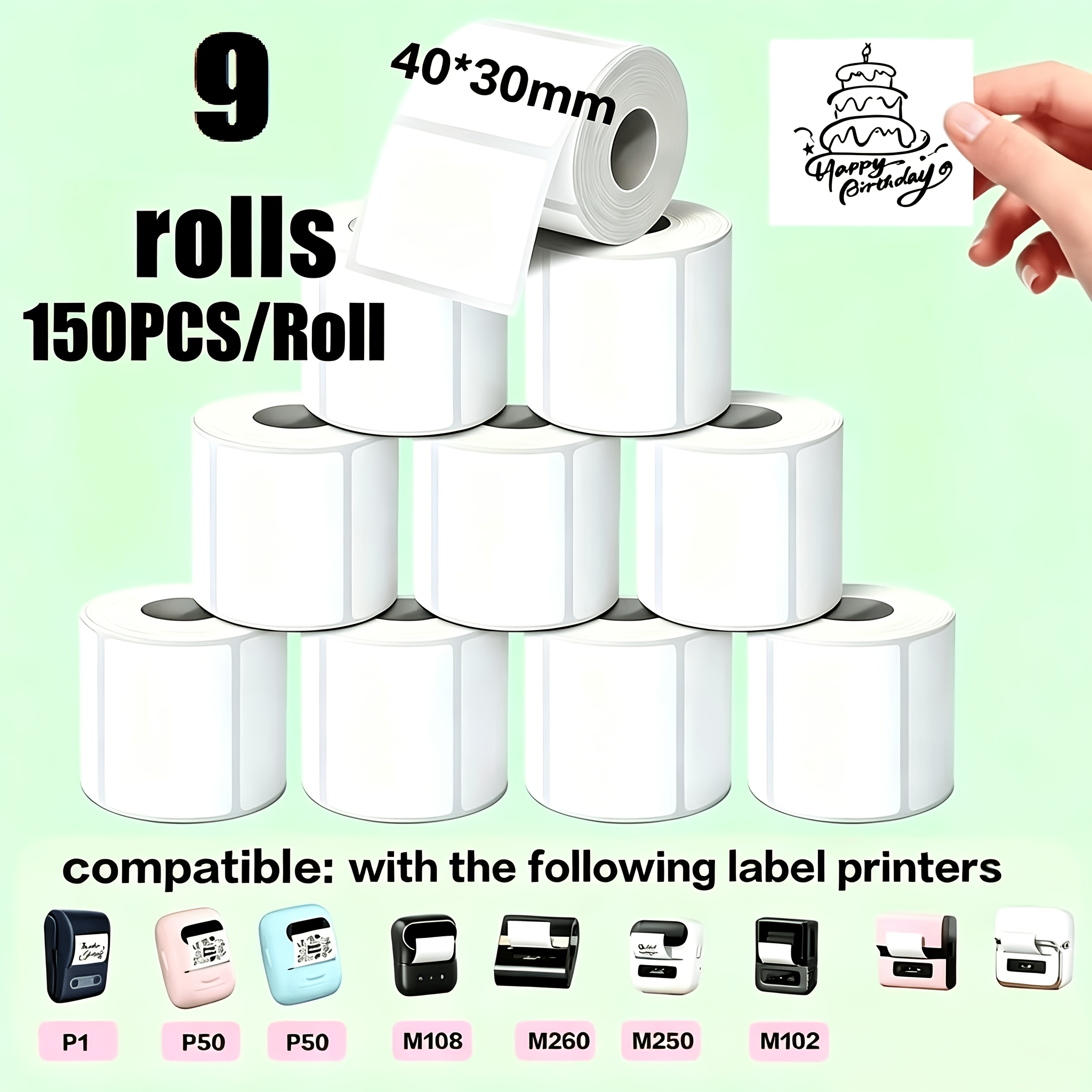 TEMU 9 Rolls Of White Thermal Label Paper, 40*30mm In Size, White Self-adhesive Paper, Suitable For Portable Handheld Printers—barcode Addresses,