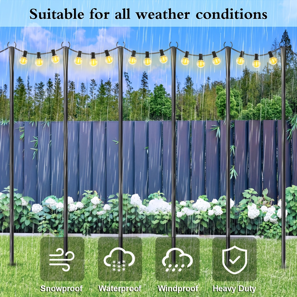 6pcs/4pcs/2pcs Light String Pole 10 Foot Outdoor Hanging Light String Pole, Suitable For Outdoor Decoration, Garden, Backyard, Terrace Lighting, Suitable For Gatherings, Christmas, Weddings
