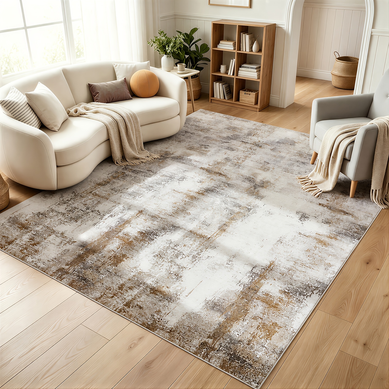 Image of Washable Rugs Living Room 200x300cm, Abstract Area Rugs For Bedroom Soft Short Pile, Machine Washable Rug Non-slip Large Rugs For Living Room, Dining Room (brown)