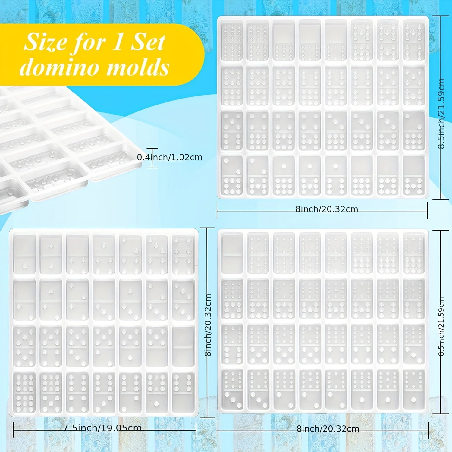 TEMU 3pcs Domino Resin Molds Double 12 Colored Dot Dominoes Molds Epoxy Domino Molds Resin Molds Clay Molds Silicone Dominoes Molds For Craft