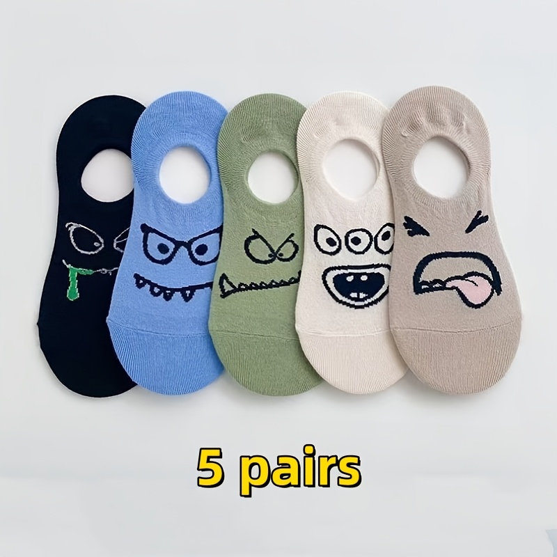 TEMU 5 Pairs/10 Pairs Of Spring And Summer Thin, Breathable, Cute And Monster Printed Invisible Women's Socks, Soft, Comfortable, And Stretchy,