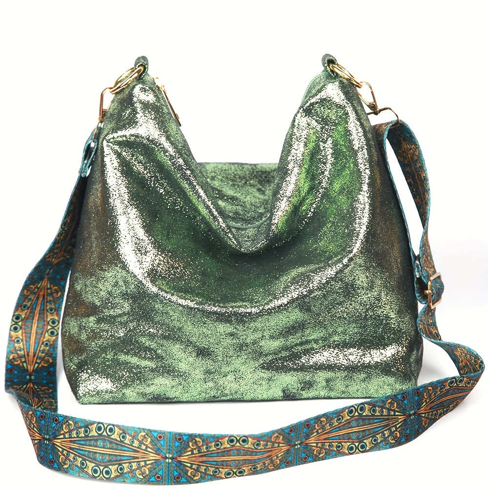 

Fashionable Ladies' Shoulder Bag With Adjustable Green Strap And