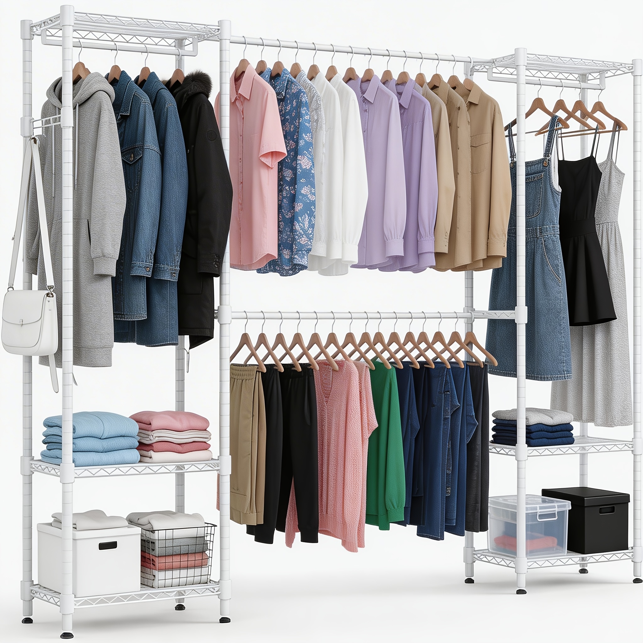 TEMU 230 X 35 X 180cm, Heavy Duty Storage Rack, 19 Tube Extendable Metal Wardrobe Rack, Black Metal Clothes Hanger, Height Adjustable Rack Clothes