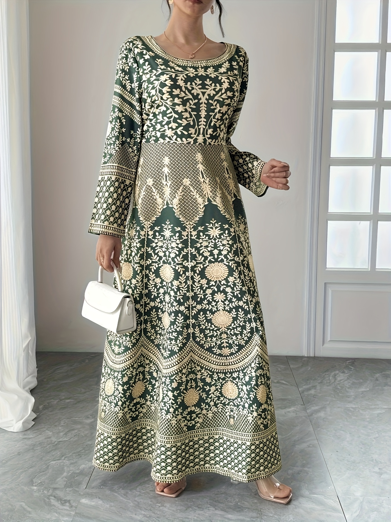 womens middle eastern inspired floral print maxi dress tummy - Temu  Mauritius
