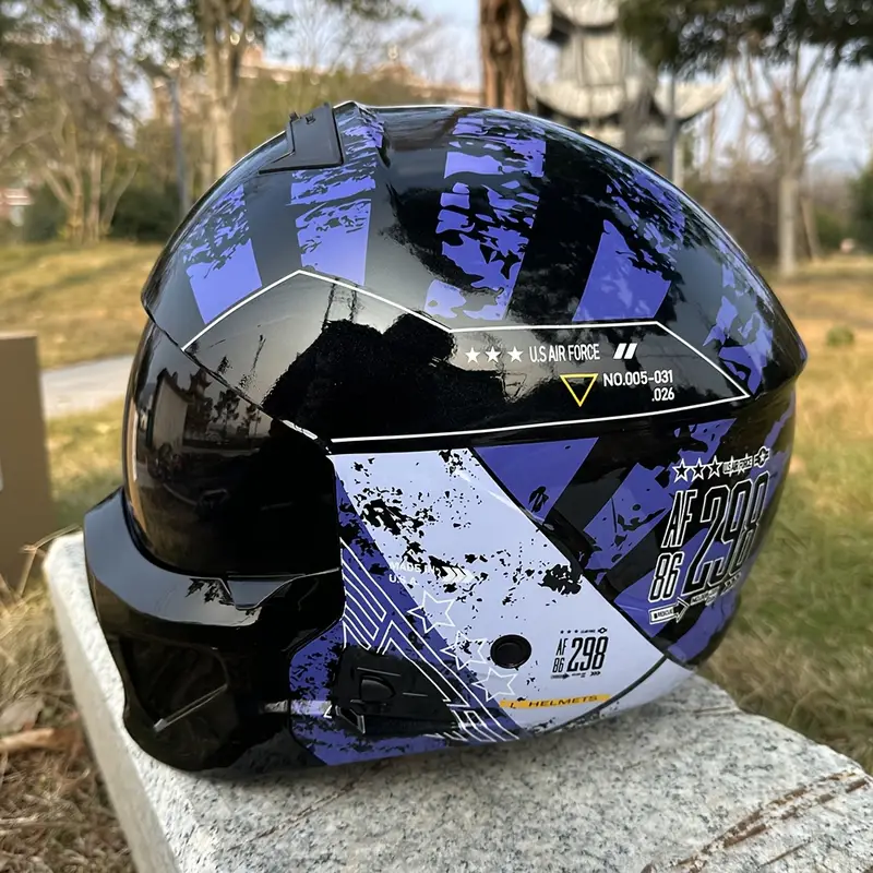 black and blue womens motorcycle helmet BLUETOOTH H512 Titanium Blue Chit-Chat Full Face Motorc HighwayLeather making it a great option for riders of all genders. Retro Motorcycle Full-Face Helmet, New