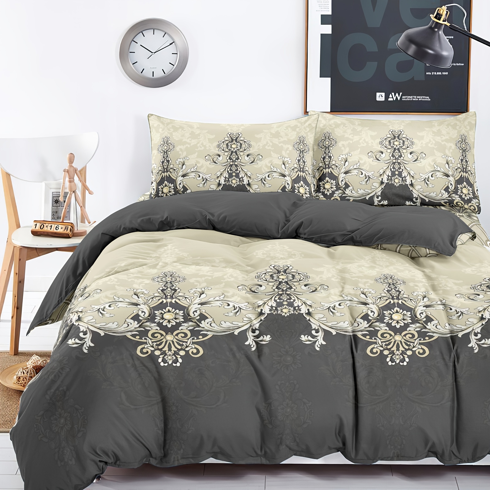 3pcs Set (2 Pillowcases + 1 Duvet Cover) Polyester Bedding, Suitable For Double/single/queen/king Size Beds, Shrink-resistant And , Soft And Skin-friendly, Easy To Care For