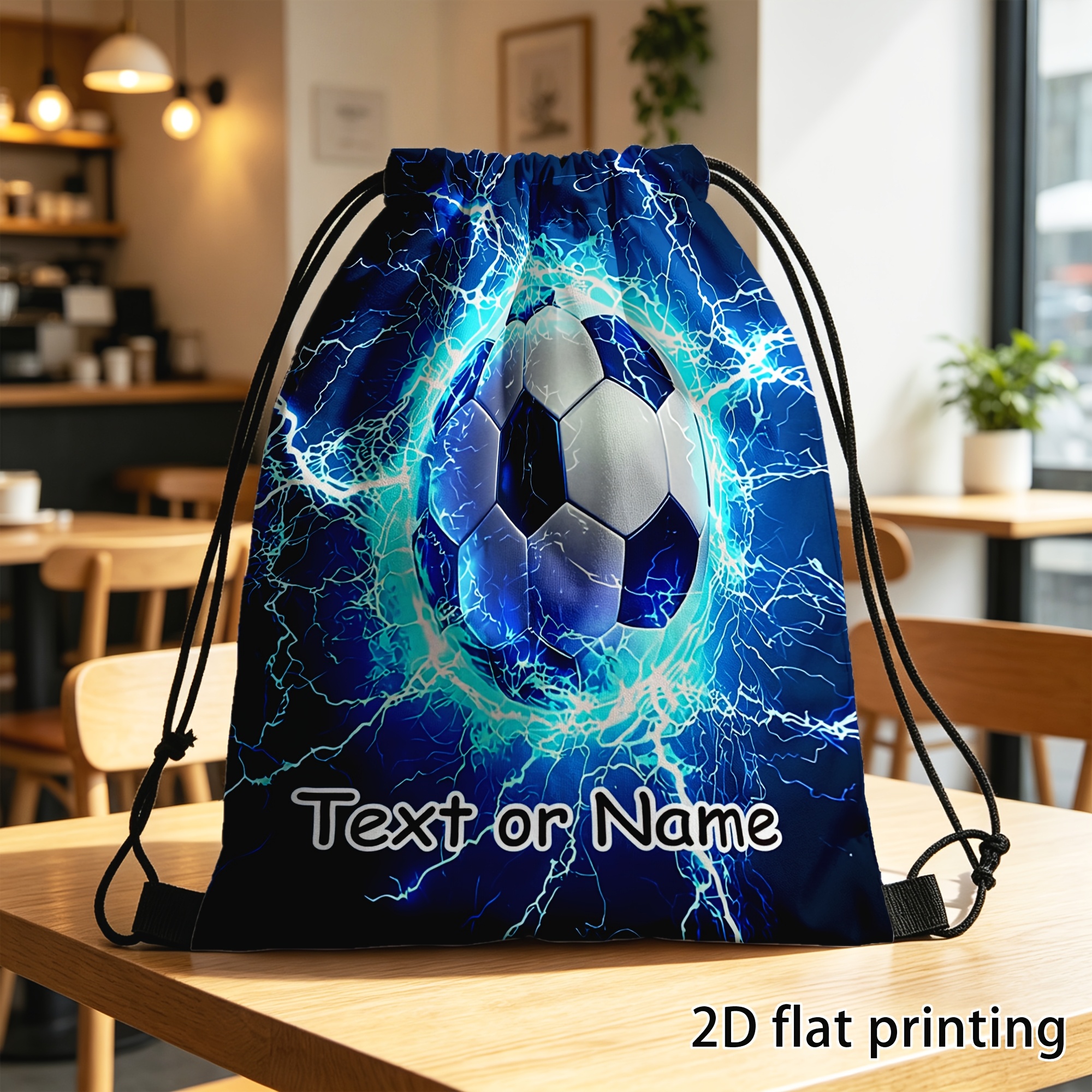TEMU 1pc, Customized Drawstring Backpack, Custom Custom Text Name, Electric Soccer Ball Drawstring Backpack, Featuring A Electric Soccer Ball Design