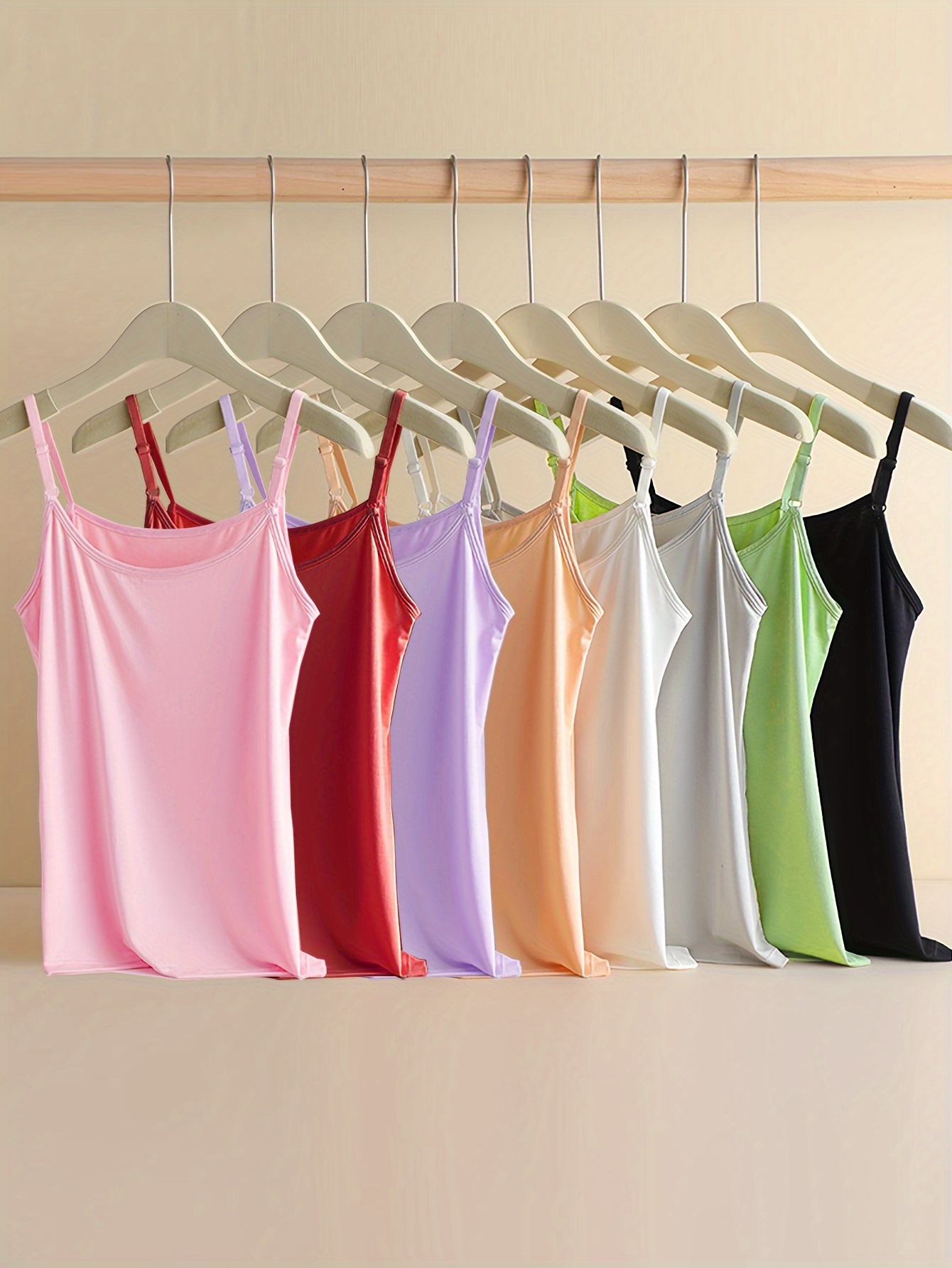 8pcs womens viscose camisoles tank tops casual solid color knit fabric sleeveless undershirts adjustable straps no padding for adults