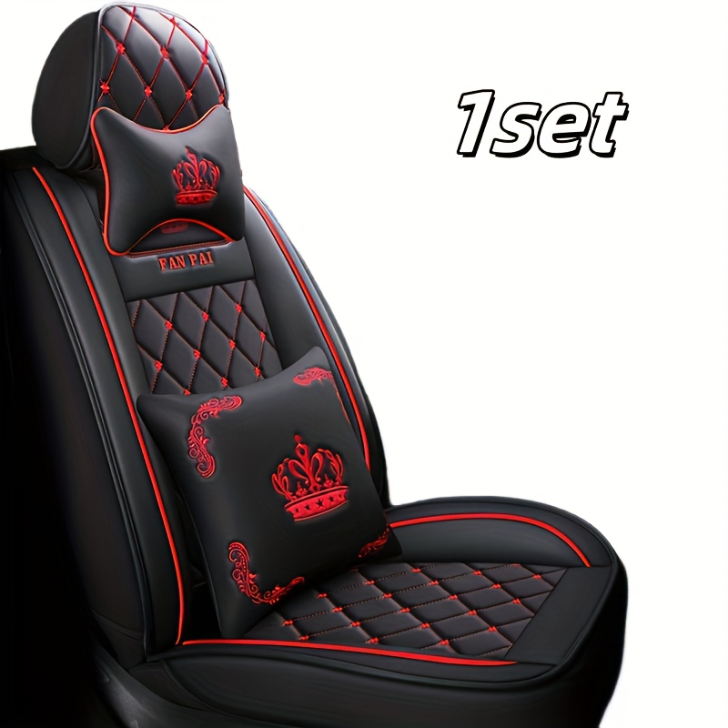 TEMU Durable Faux Leather Seat Covers Suitable For Cars - For 1-seat Or 5-seat , Featuring A Red Diamond Pattern, Medium For , And Easy To Clean,