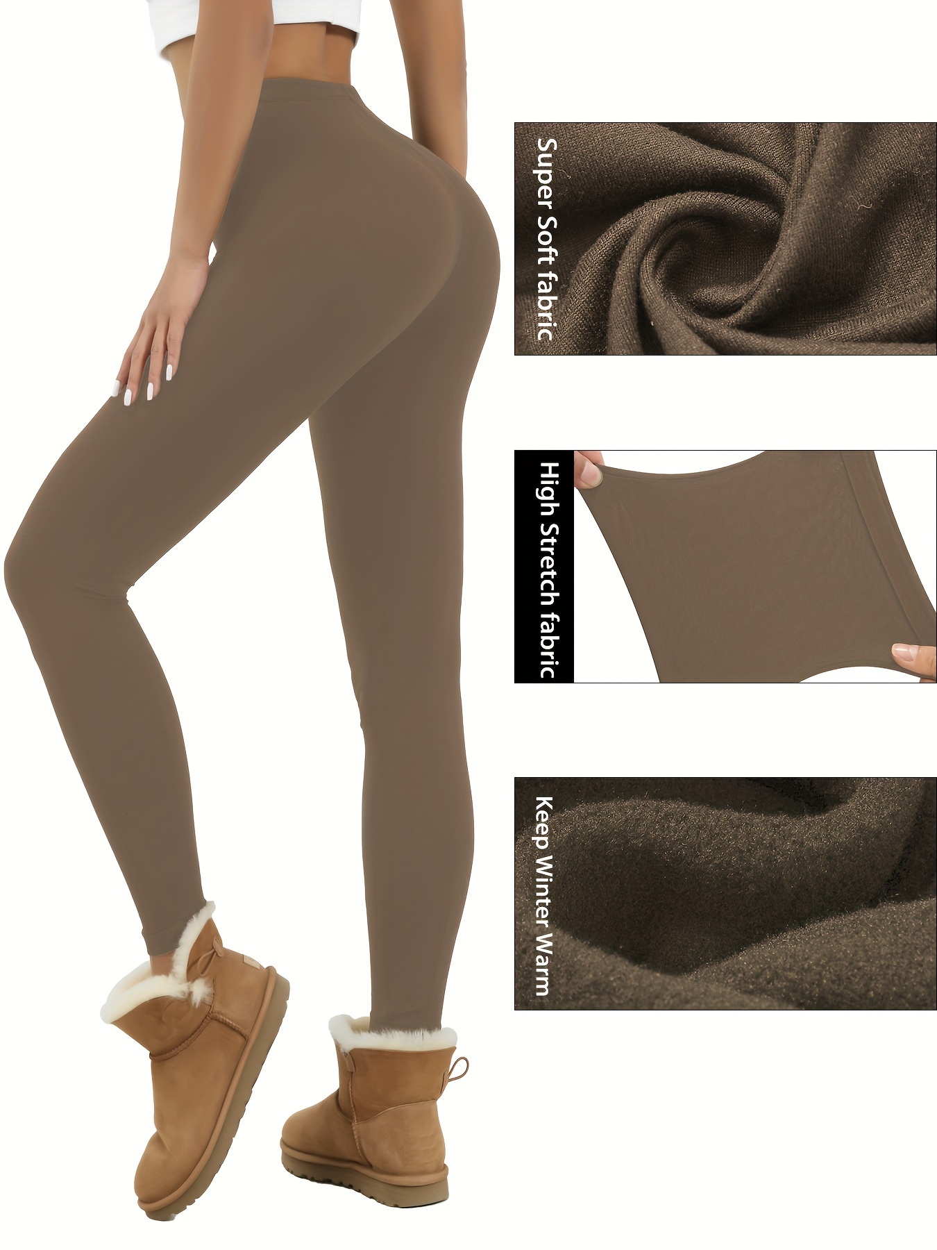 Womens Fleece Lined Winter Leggings Many Colors, Plus Size Available (S/M,  Brown)