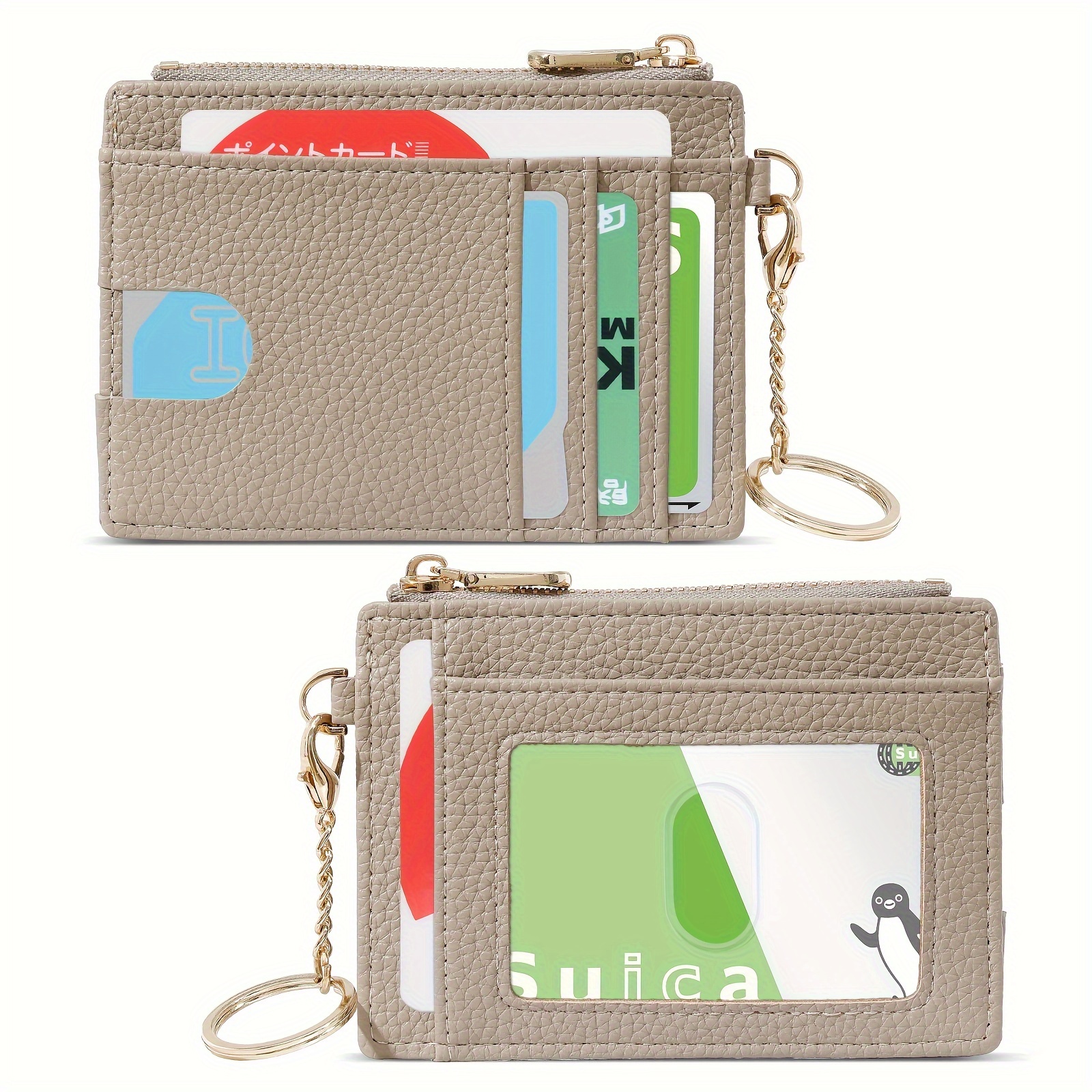 Pu Leather Wallet With Keychain - Lychee Texture, Zippered Coin Purse & Card Holder