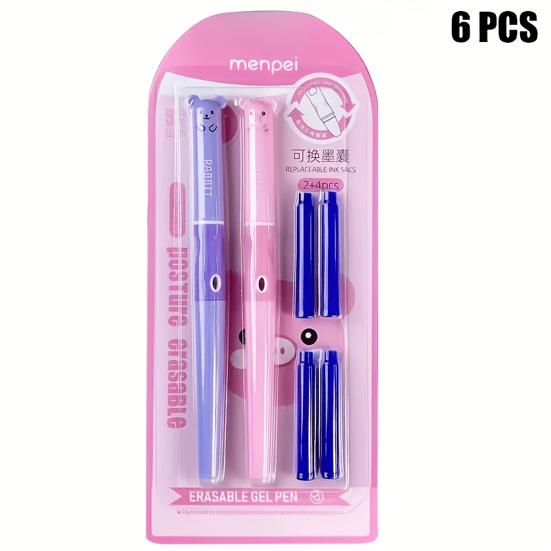 E-shop 6-teiliges Set mit radierbaren Füllfederhaltern inklusive austauschbaren schwarzen blauen Nachfüllminen, ideal für Kalligraphie, bequemer Griff,