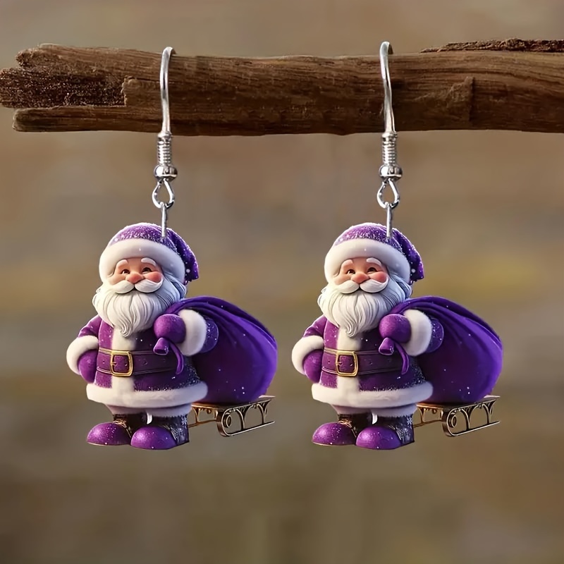 

Christmas Charm Earrings - Elegant Purple Santa Acrylic Drop Earrings For Women, Fashion Holiday Party Dangle Ear Accessory, Perfect Gift For , Valentine's, Anniversary, Birthday