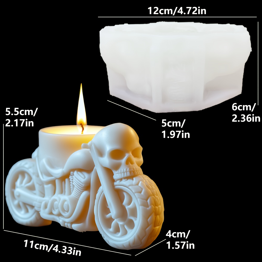 Image of Silicone Resin Mold For Halloween Motorcycle-shaped Relief Candles Demon Motorcycle Head Candle Silicone Molds Used For Resin, Plaster, Clay, Concrete Crafts, And More
