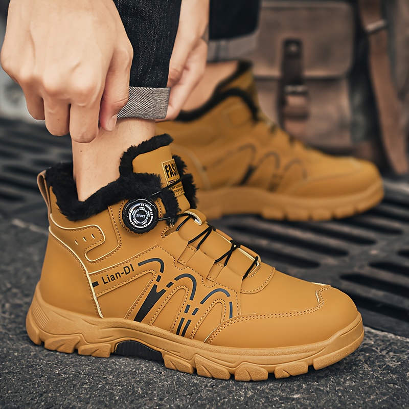 Herren Winter Sneakers - Slip-Resistent Tractie Buiten, Gevoerde EVA Inlegzool & PU Bovenwerk - Lage Veterschoenen in Mosterdgeel/Zwart voor Dagelijks Gebruik, Kantoor, Semi-Formeel - Koude Weer Schoeisel, Outdoor Wandelen, Stijlvolle Voetkleding, Warme Voering, Urban Wear