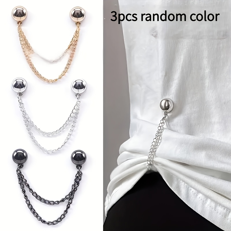 TEMU 3-pack, Random Colors - A Beautiful And Practical Magnetic Clothes Clip For Women - Adjustable Chain Design With Spherical Decoration / Suitable