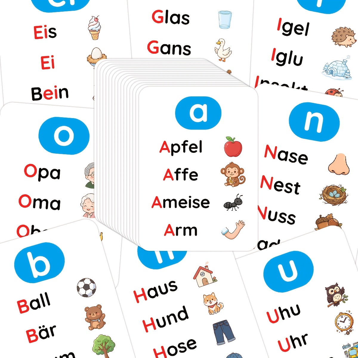40 stück postkarten mit deutschem grund  & alphabet, illustrierte lernkarten für den deutschen  , sprach-lernkarten zum selbststudium, zur prüfungsvorbereitung, für reisen tägliches deutsch-üben,   für deutsch-anfänger