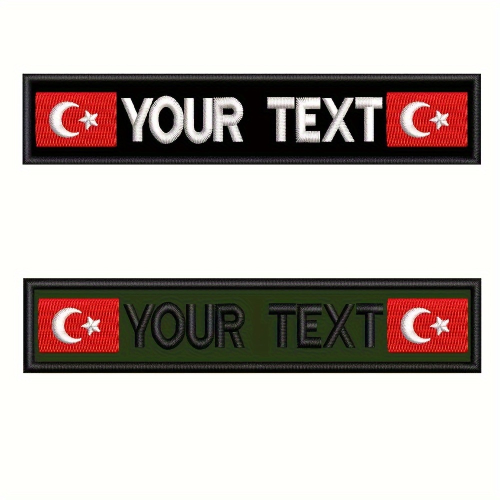 

Custom Embroidered Turkish Flag Patch - Personalized Text For Clothing And Backpack Decoration, Olive Green/black, 1pc