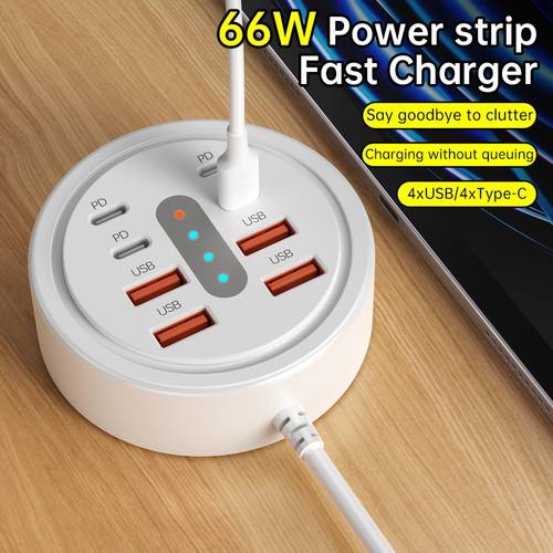 item picture 66w round usb c fast charging hub 8 in 1 model 4 type c pd 4 usb a ports compatible with usb hubs usb adapters and usb c hubs supports type c multi port multi output socket for fast charging suitable for iphone macbook