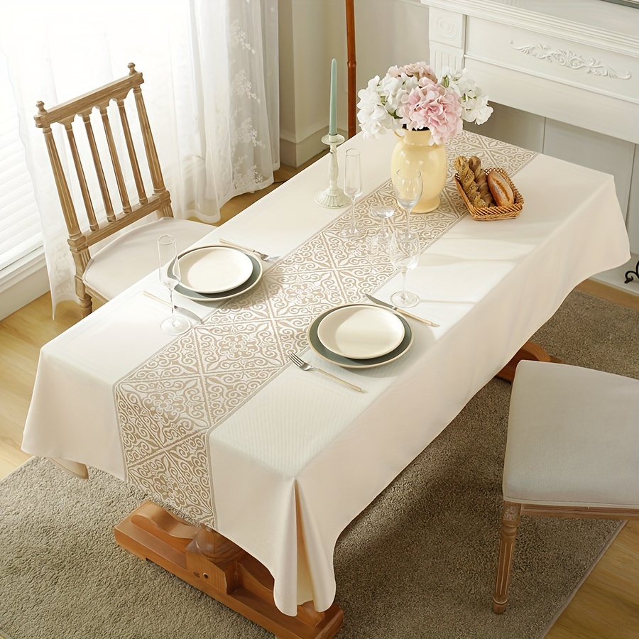

1pc, Table Cloth, Rustic Waterproof Polyester Tablecloth, Oil-resistant Thickened Dining Table Cover, Square With Elegant Pattern Accents For Home And Cafes
