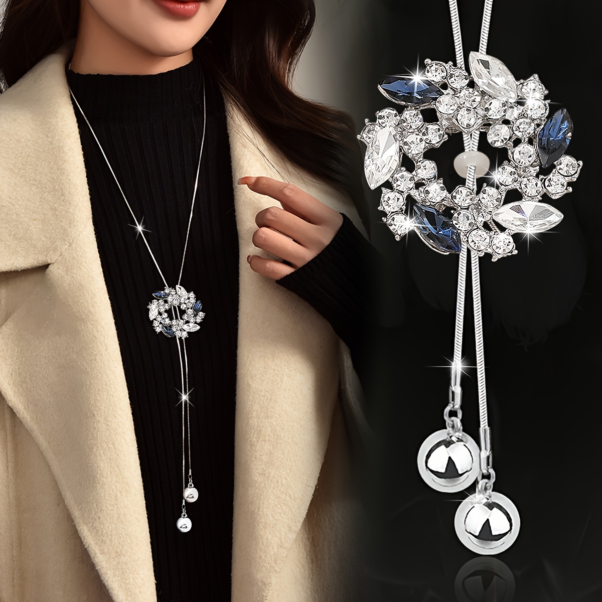 High-end Flower Sweater Chain Autumn Winter Coat Long Tassel Necklace
