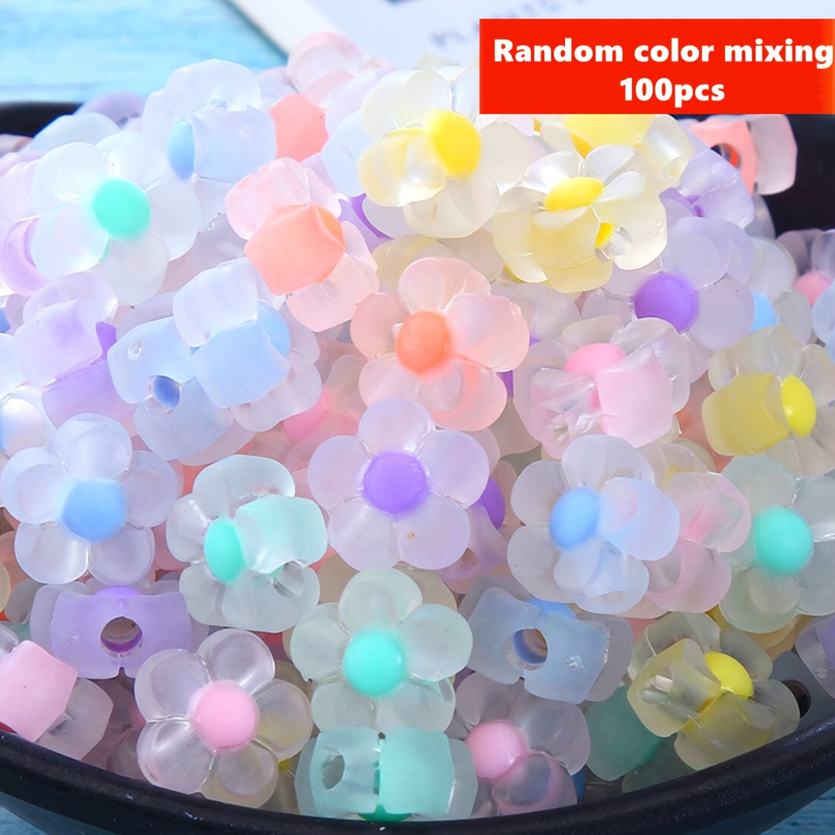 TEMU Perles d'espacement acryliques florales transparentes , couleurs aléatoires mélangées 12 mm, 200/100 pièces, utilisées pour la production de