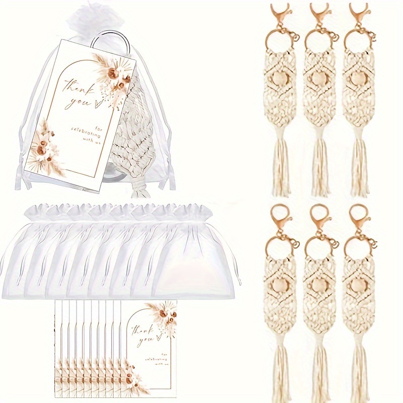 Image of Gift For Her/him 6set/18pcs Boho Keychain Favors Set Mini Macrame Keychains Boho Tassel Key Ring Organza Bags Thank You Tags For Birthday Wedding Party Favors Baby Bridal Shower Bohemian