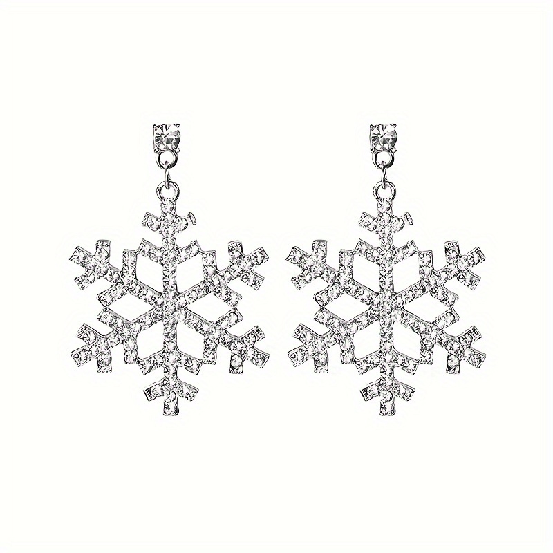 TEMU Yuletide , Elegant Snowflake Dangle Earrings With Sparkling Rhinestones - 925 Silvery Posts, Christmas & Holiday Parties, Christmas Earrings
