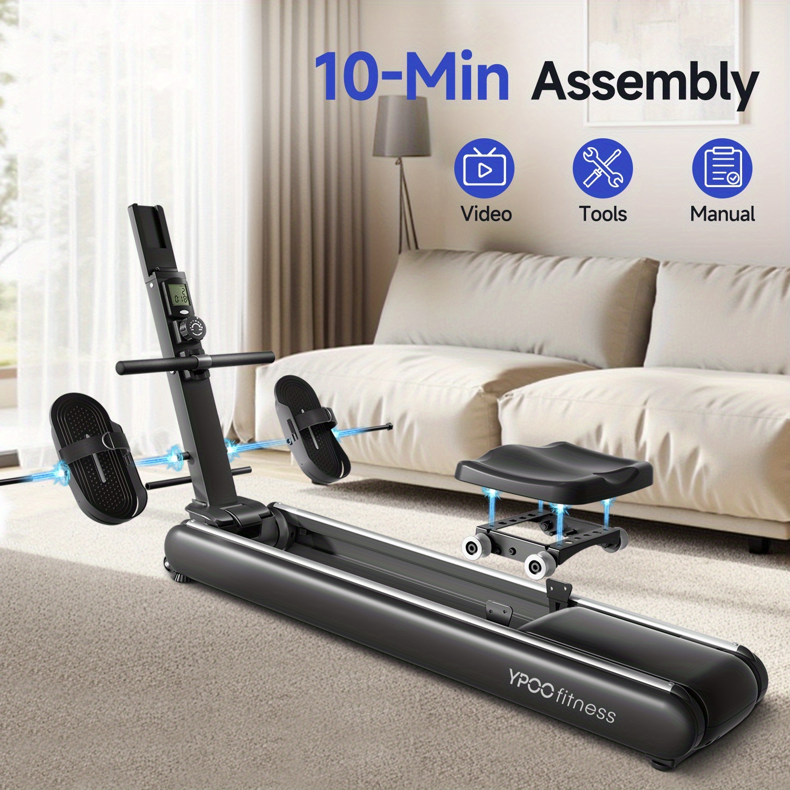 YPOO Magnetic Rowing Machine, Wireless & App Supported