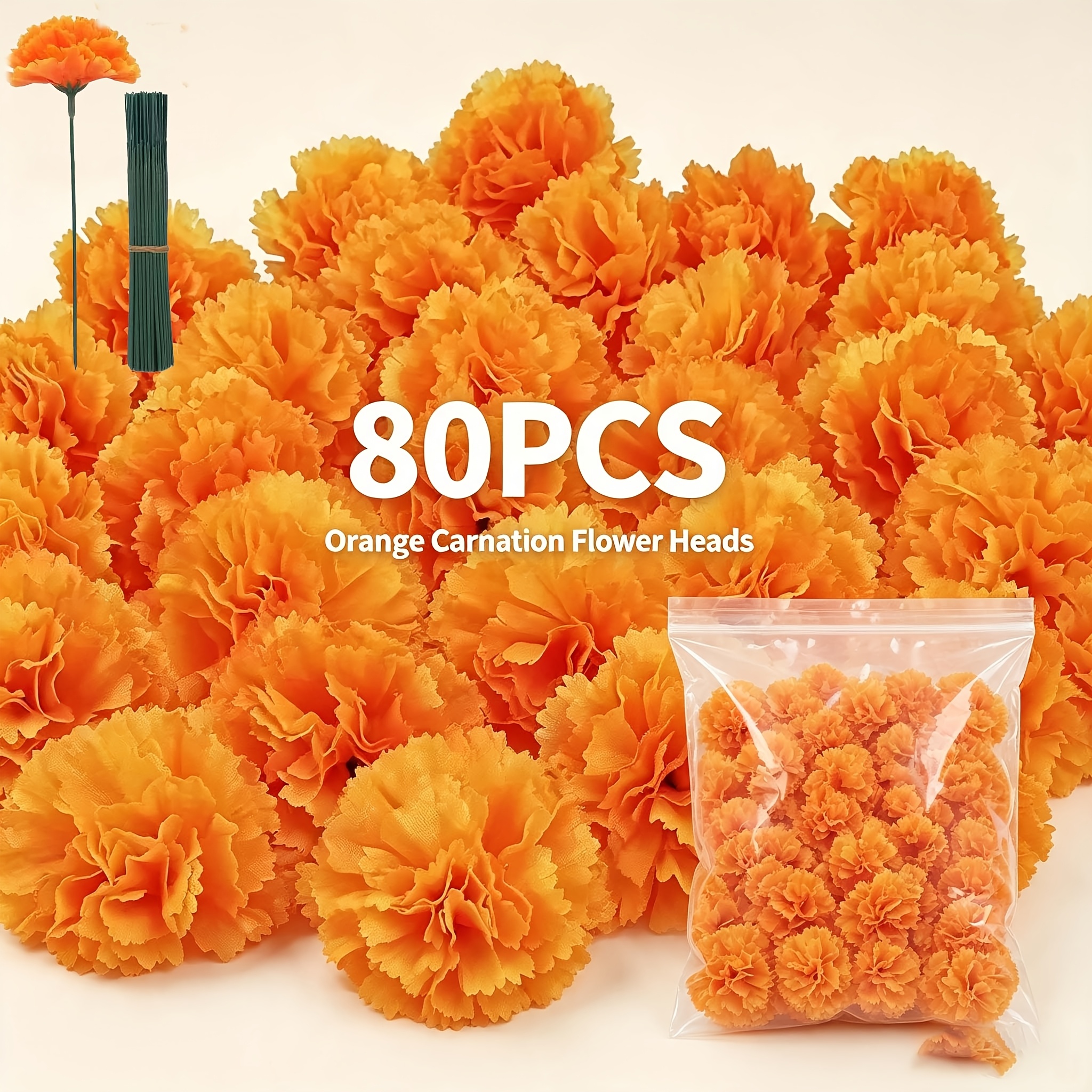 TEMU Cabezas de flores de naranja artificial al por mayor, clavellinas falsas sin , decoración floral de otoño para Halloween para corona, tumba,