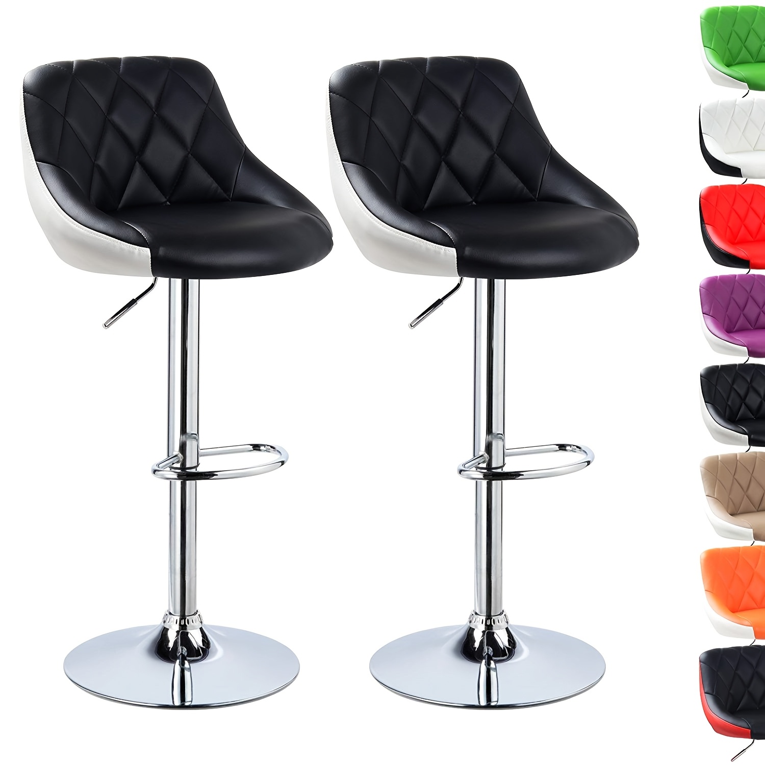 TEMU Set Of 2 Bar Stools, Height Adjustable Kitchen Stools, Modern Swivel Leather Bar Stools, Padded Bar Chairs With Backrest For Kitchen Island ()