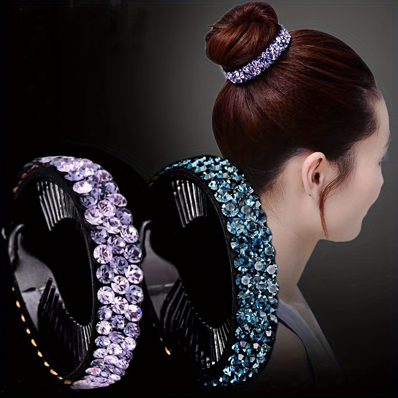 

Fashionable Rhinestone Hair Bun Maker - Trendy Sparkling Crystal Headband Ponytail Holder, No-feather Hair Accessory, Gem Embellished Twist Clip For Effortless Styling, Elegant Women's Hair Decor