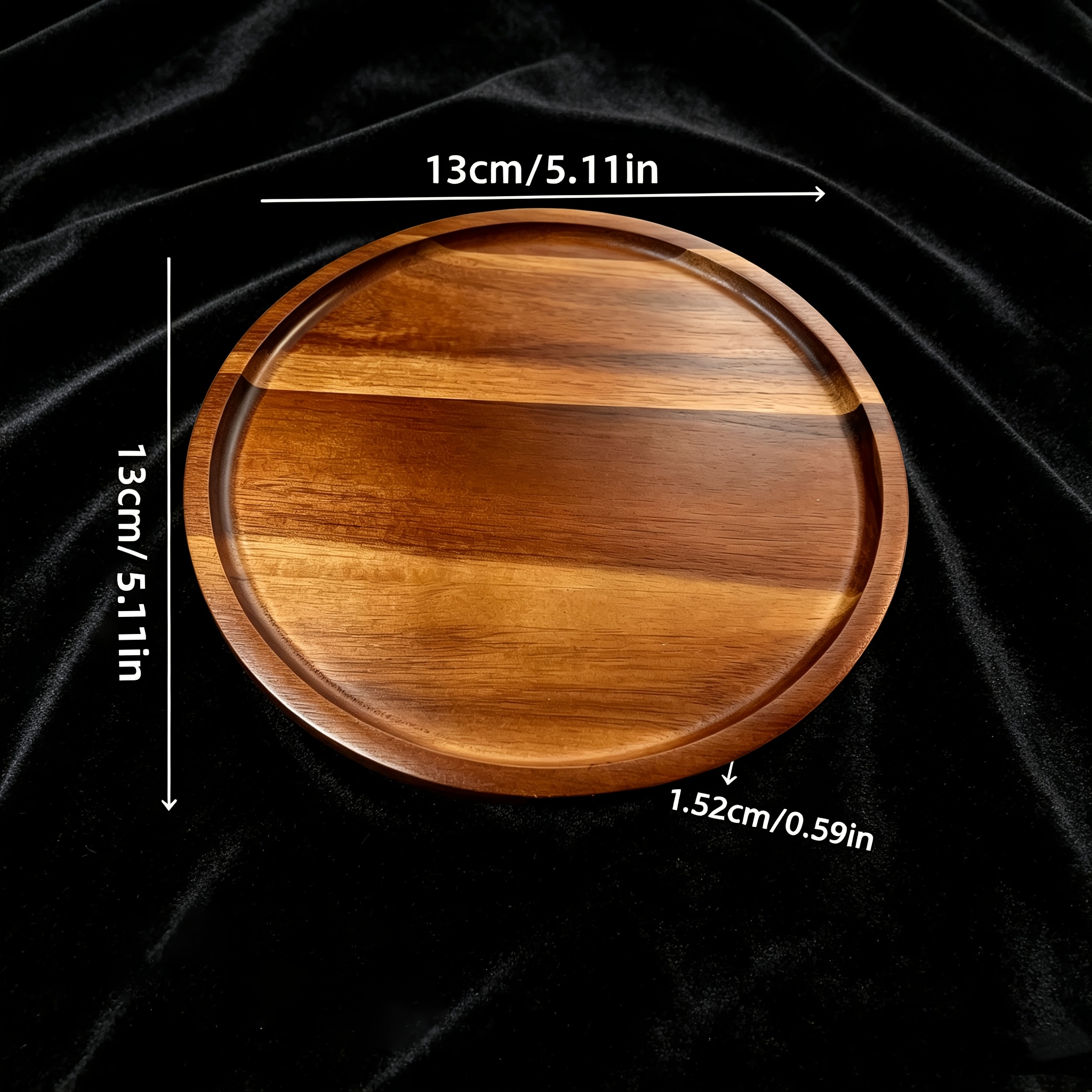 TEMU Light Luxury High-end Style Commercial/household Round Solid Wood Tray, Made Of Acacia Wood. Suitable For Home Afternoon Tea Snack Plates,