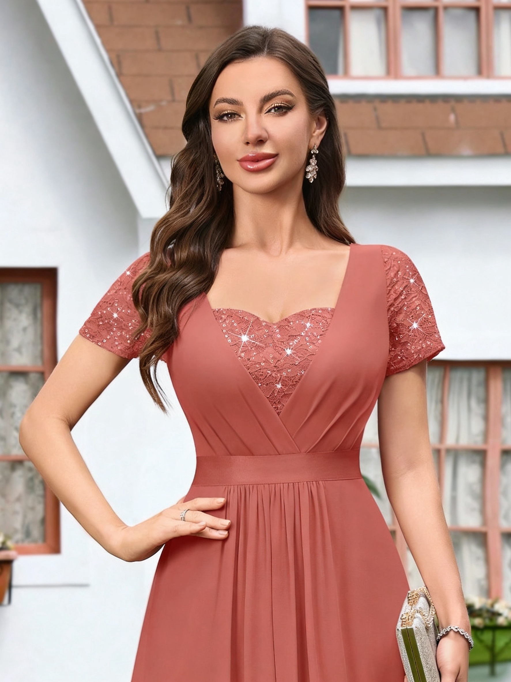 wedding dress lace trim sequin heart neckline