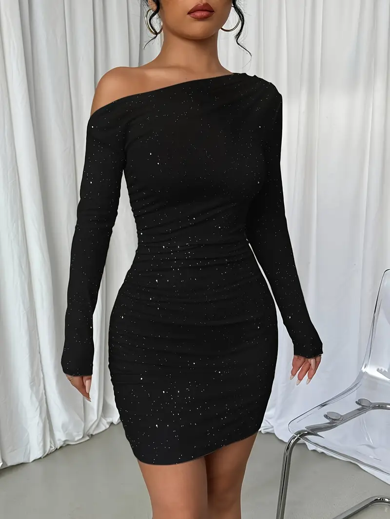 womens elegant shoulder long sleeve bodycon dress sparkling - Temu Mauritius womens elegant shoulder long sleeve bodycon dress sparkling - Temu Mauritius