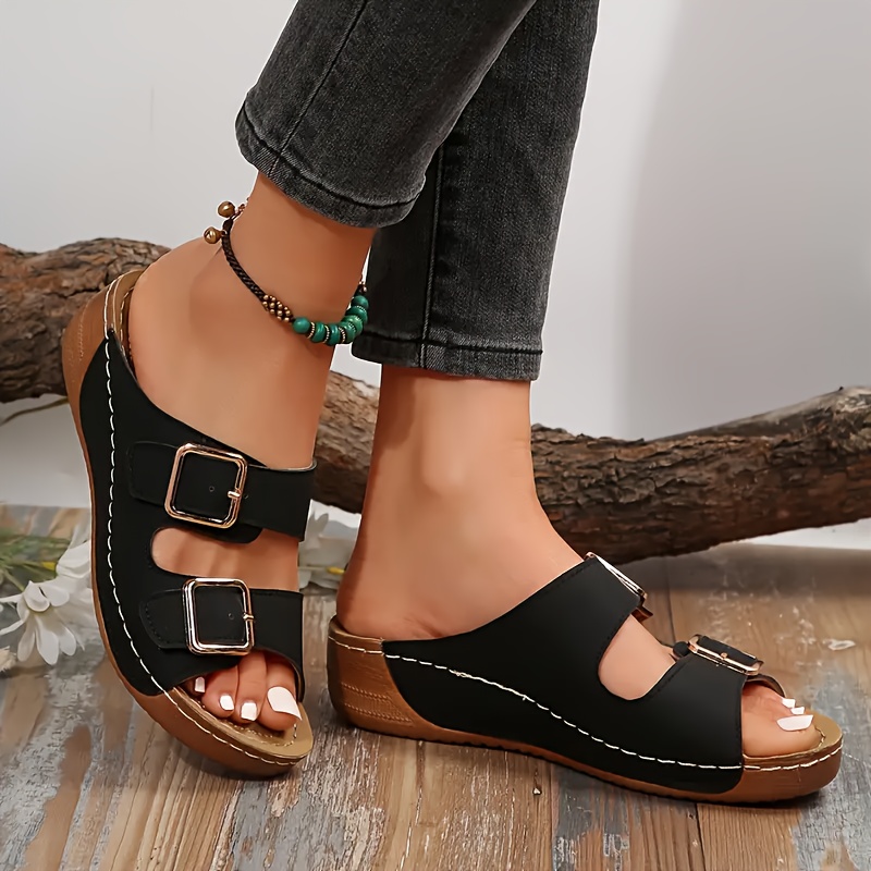 2025 summer womens elegant mary jane double   sandals slip on platform soft sole   heel casual   open toe synthetic   6 colors navy grey burgundy black   everyday       ladies sandals Product details 1