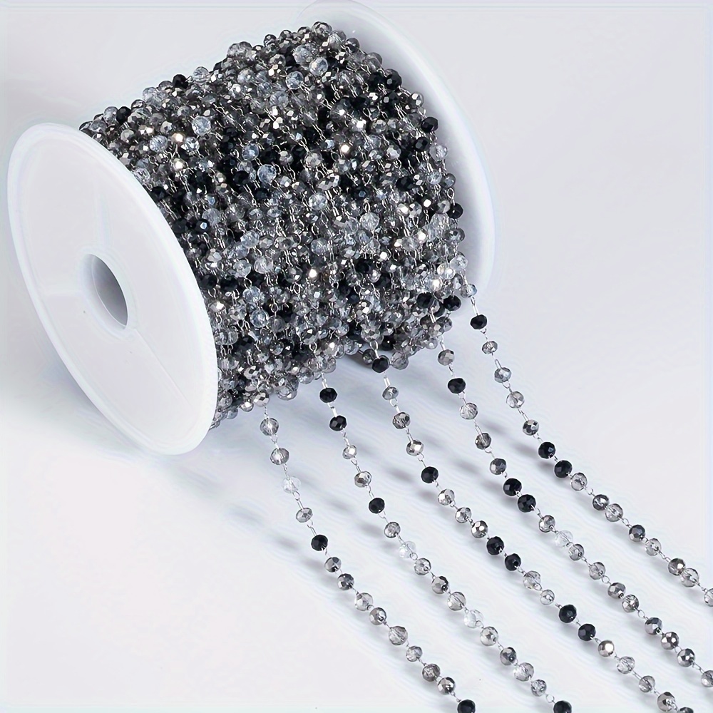 

Gray Crystal Stone Bead Chain, 1 Meter - Stainless Steel For Diy Necklace & Bracelet Jewelry Crafting Accessories Charms For Jewelry Making Beads For Jewelry Making