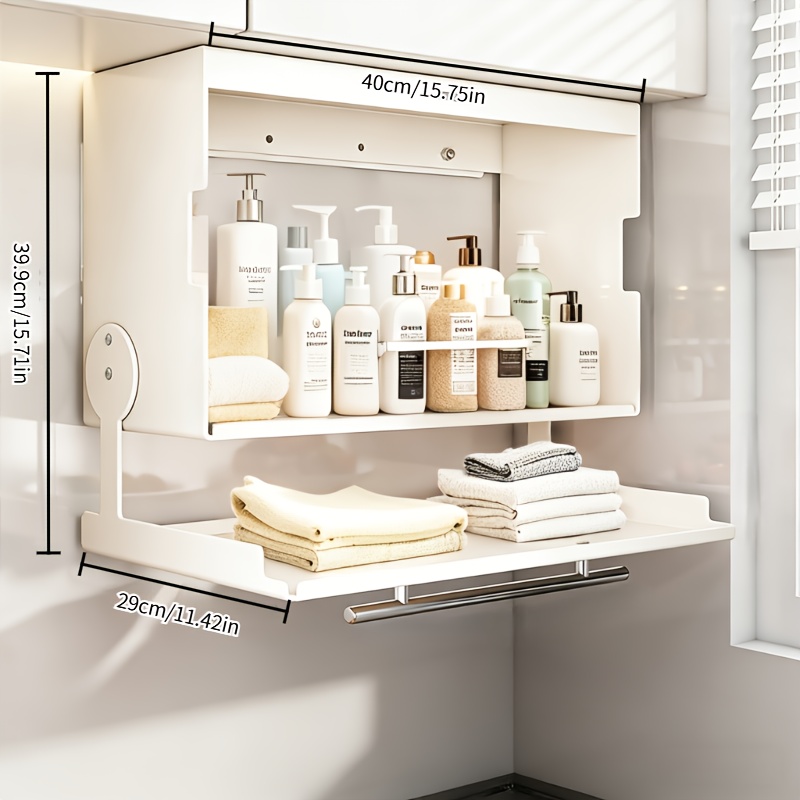 A Foldable Wall Mounted Bathroom Storage Cabinet Towel Rack