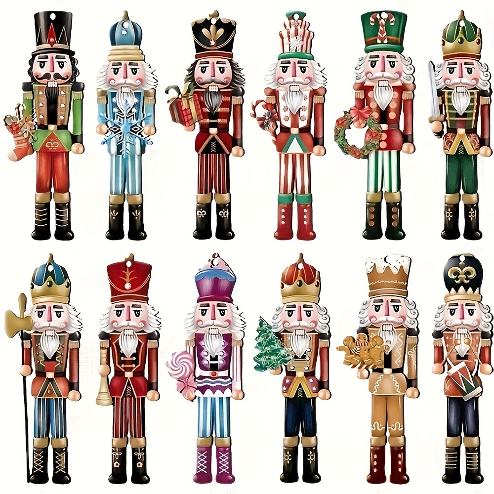 

12/24pcs Classic Nutcracker Figurines - Bohemian Style Wooden Hanging Ornaments For Christmas Tree, Holiday & Fireplace Decorations, No Power Needed