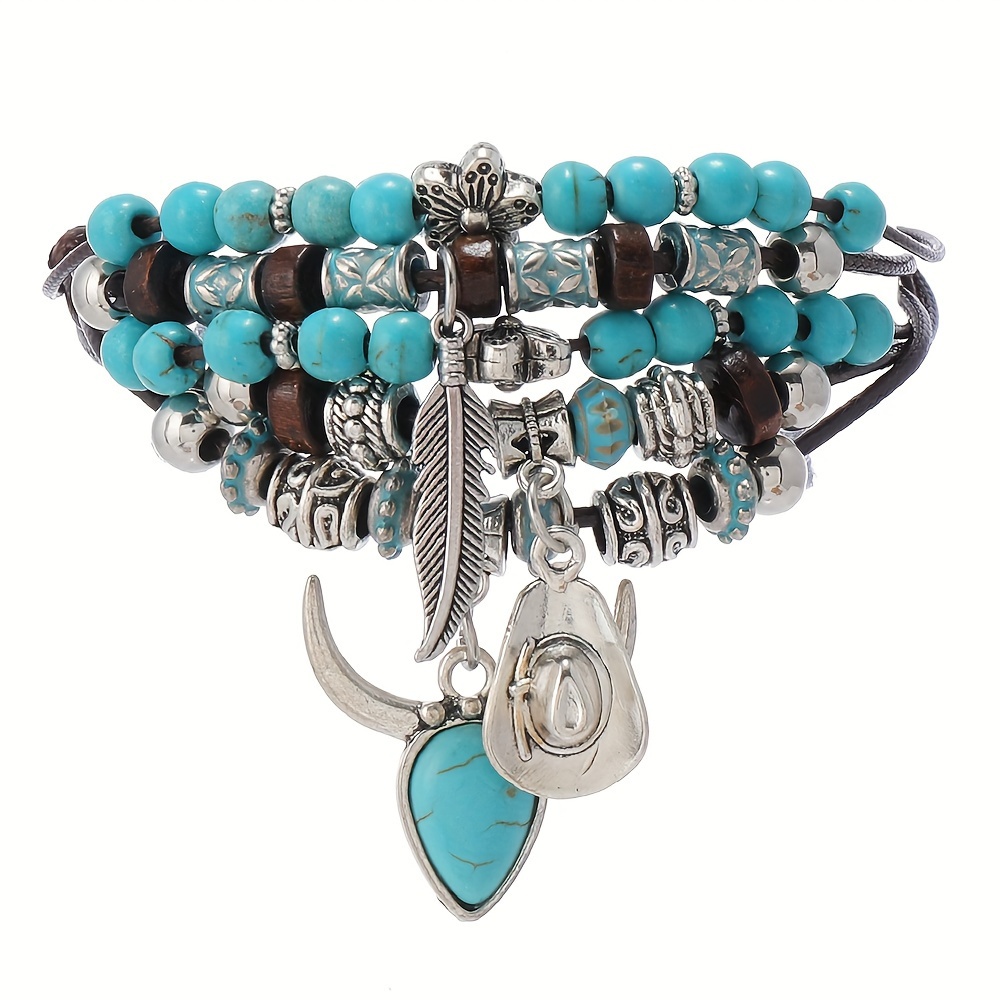 Boho Multilayer Beaded Bracelet Set with Turquoise Stones