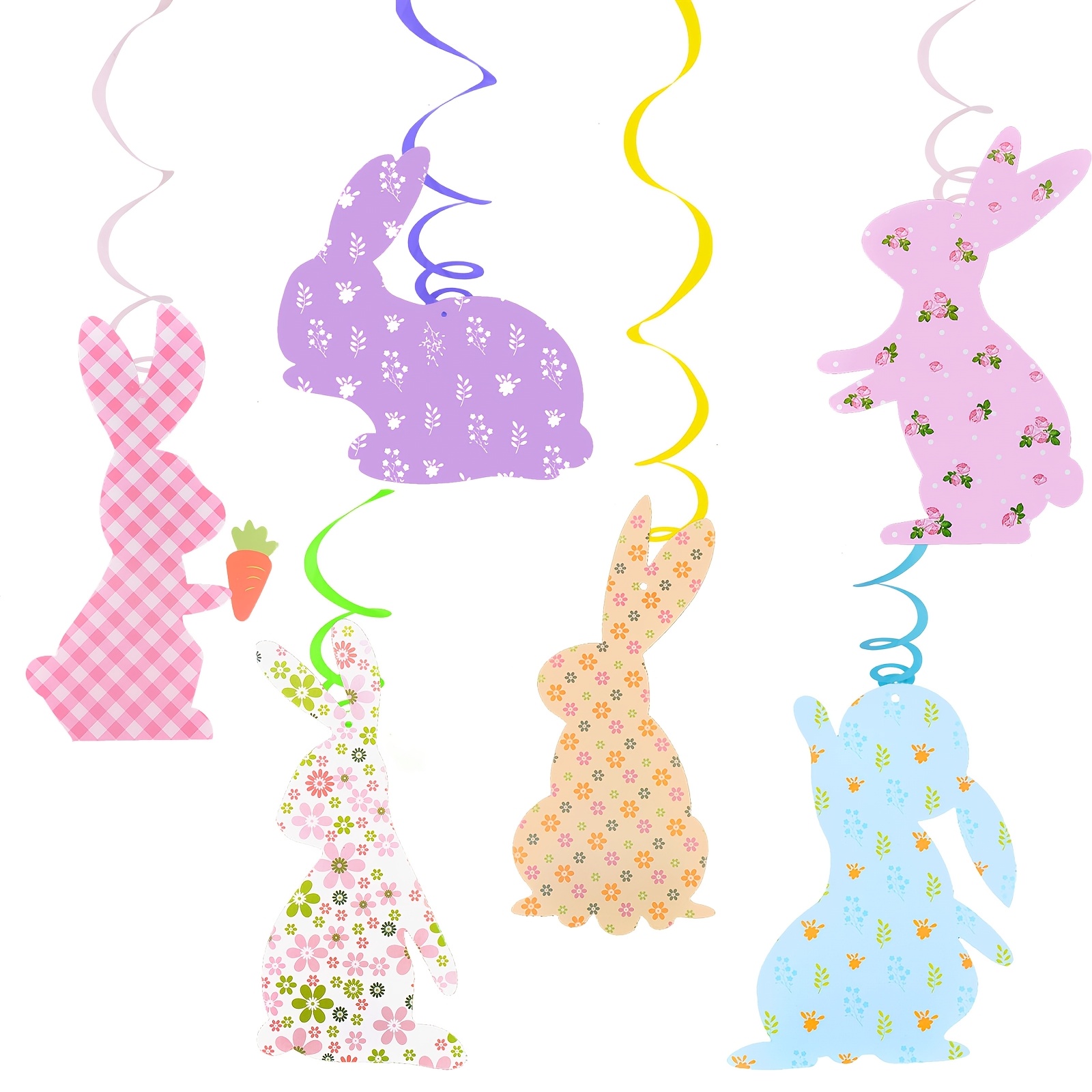 

6pcs Easter Hanging Swirl Ceiling Decorations, Plastic & Paper Easter Egg Bunny Hanging Swirl Foil Decorations For Home Office School Easter Party Ornaments Favors Supplies