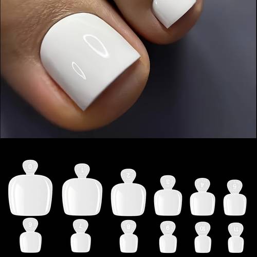 240pcs white compressed toenail tips full coverage square short solid color glossy end durable toenails for manicuring and extension acrylic nail supplies 12 sizes