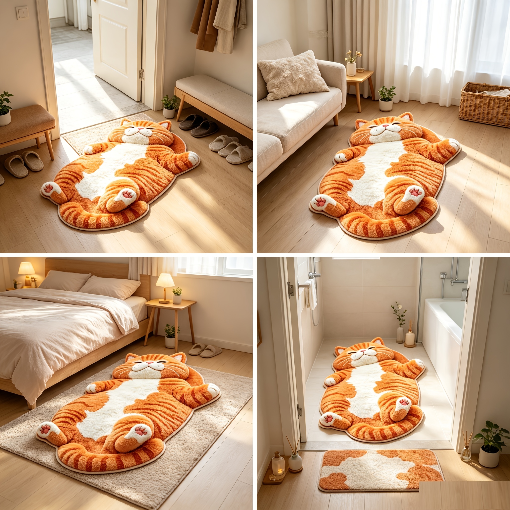 1pc latest style 2d flat irregular shaped   design floor mat lying down sleeping chubby   2d simulation plush printed doormat bedroom bedside decorative rug 2d flat Product details 8
