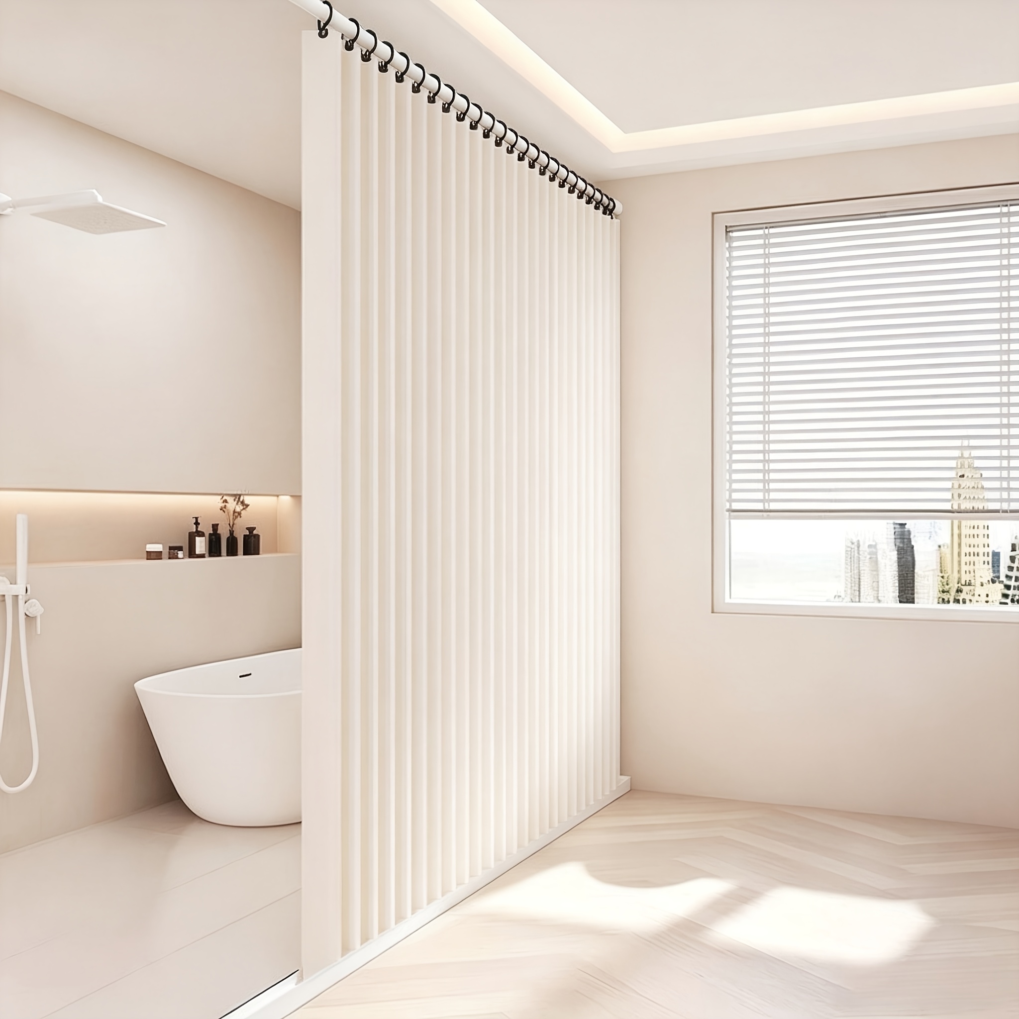 1pc High-pressure Folding Shower Curtain, Bathroom Dry And Wet Partition Curtain, Cabinet Curtain, Imitation Linen Fabric, Curtain