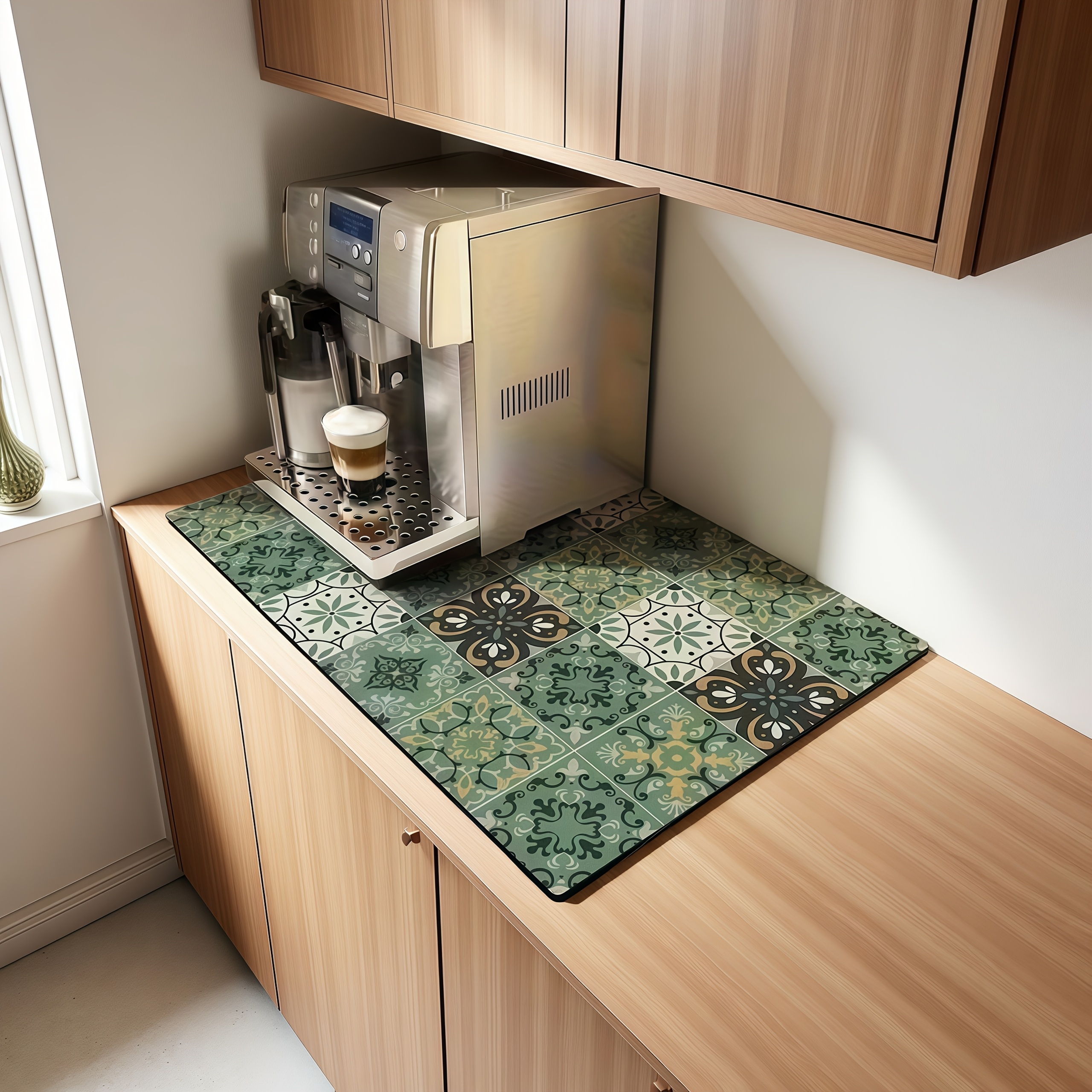 TEMU A Coffee Machine Water Absorption And Drainage Mat, A Countertop Dish Drying Mat, A Mud Kitchen Anti-slip Mat, A Coffee Pattern Dish Draining