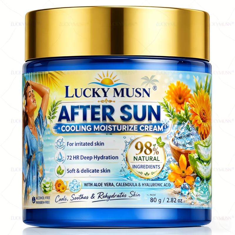 Image of After-sun Cream Instantly And Moisturizes Dry Skin For 72 Hours. Suitable For Irritated Skin, Leaving And Smooth. Contains Aloe Vera, Hyaluronic Acid, Niacinamide, And Calendula. 80g/2.82oz