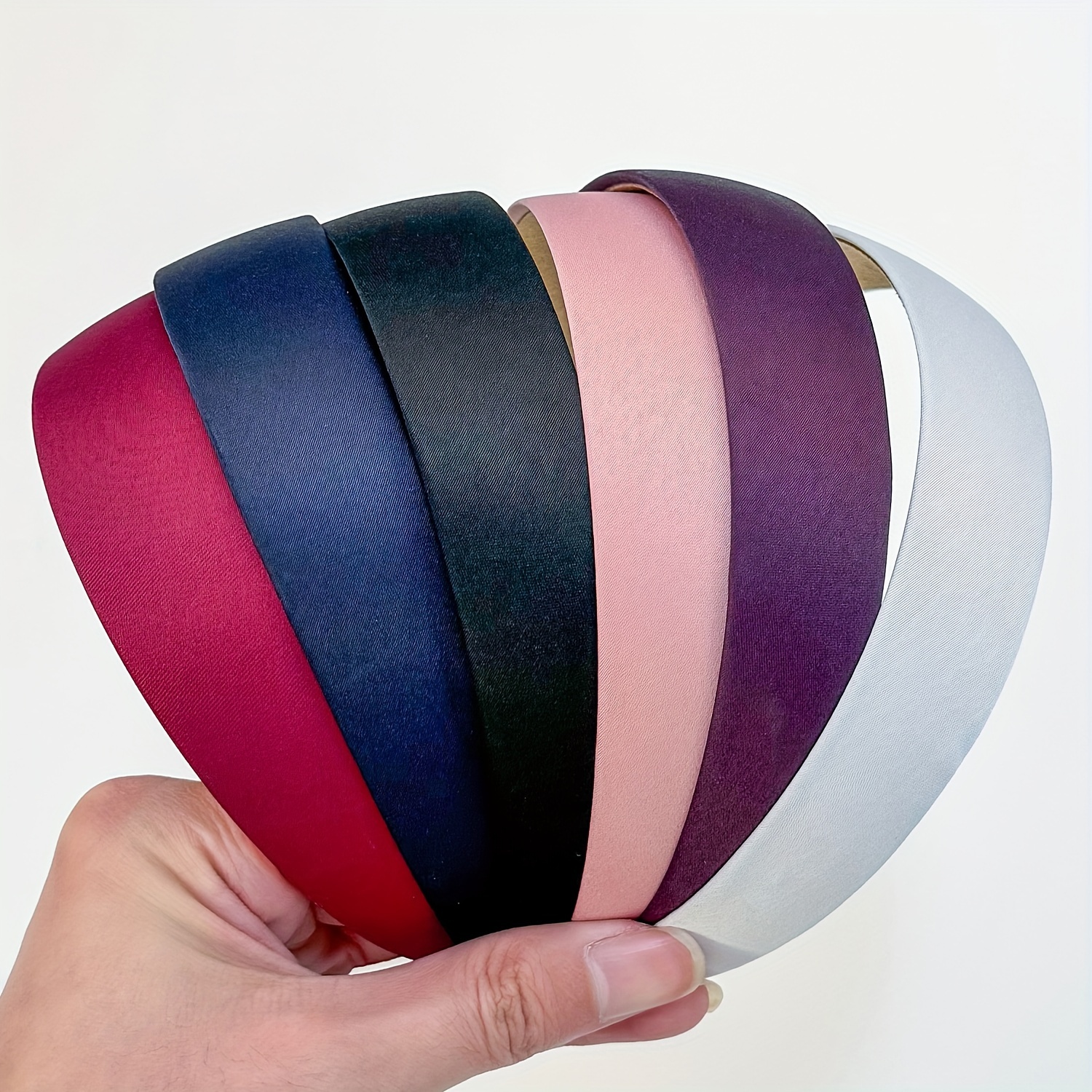 TEMU 6/12pcs Simple 3cm Satin Headband Full Coverage Wide Edge Hairband Satin Hairband Solid Color Fabric Hair Clip Hair Accessories