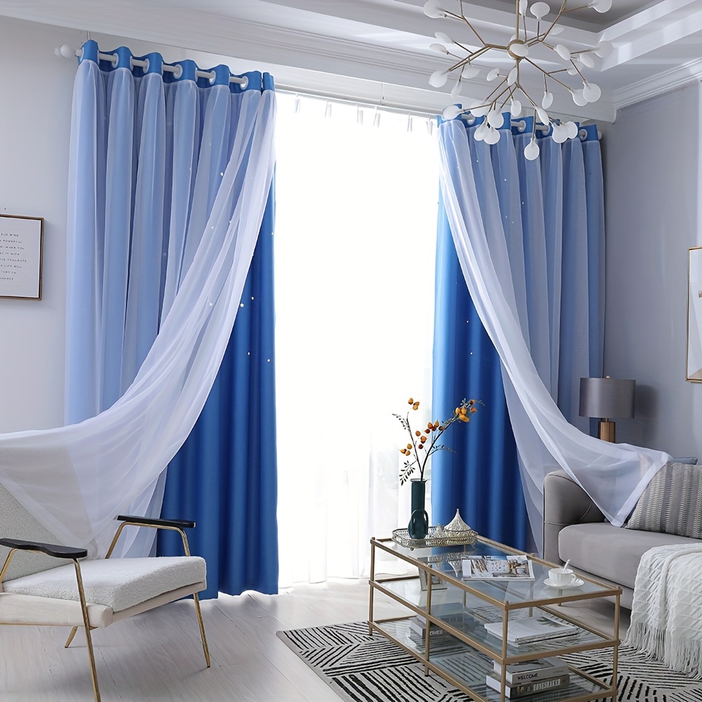 

2pcs 40in*84in High Shading Hollow Star Double-layer Curtains