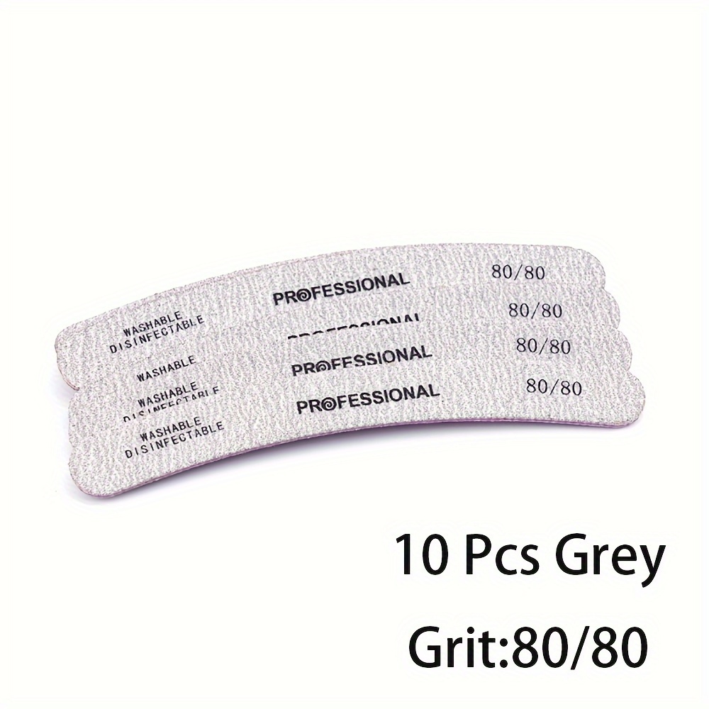 Jearlyu 10pcs Grey Printed Nail Files, 80 Grit Acrylic Curved Manicure Tools For Diy & Practice